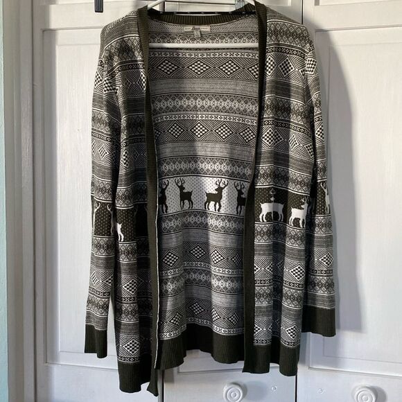 Bass reindeer long line cardigan! Christmas sweater. Size large - Picture 1 of 11